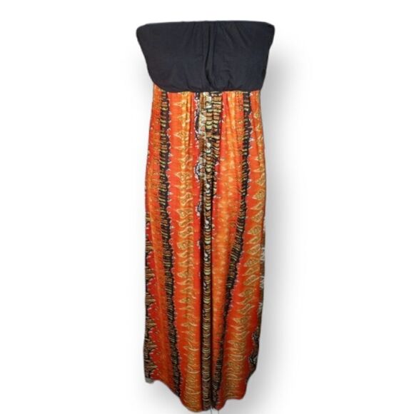 ORANGE & BLACK STRAPLESS MAXI DRESS SZ.S EUC - Picture 1 of 8